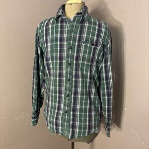 American Eagle Heavyweight Plaid Flannel Green/White/Purple Long Sleeve Sz M